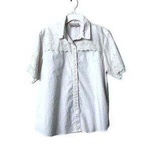 Vintage Starfire Womens L/XL White Top Eyelet Lace Detail Button Up Farm Western